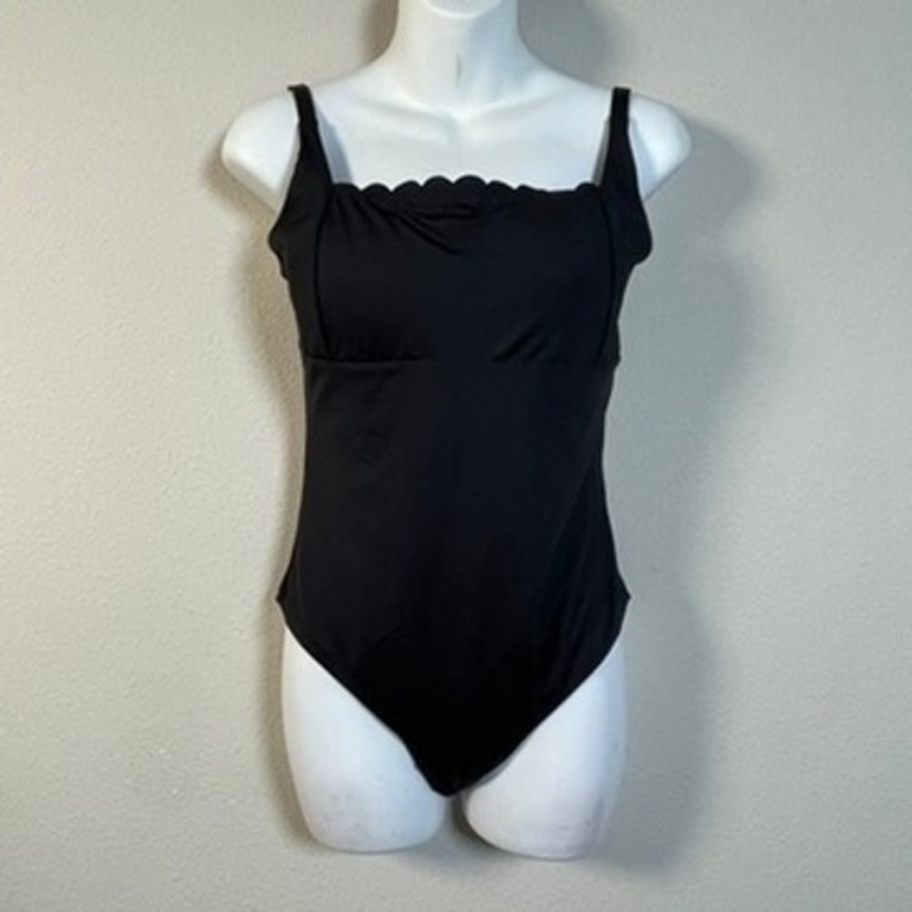 Sea Level Swim Australia One Piece Swimsuit Womens 8 Black Scalloped Square Neck
